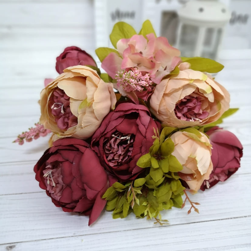 Искусственные цветы во Владимире | Цветы искусственные «Пионы», персиково-малиновые, букет