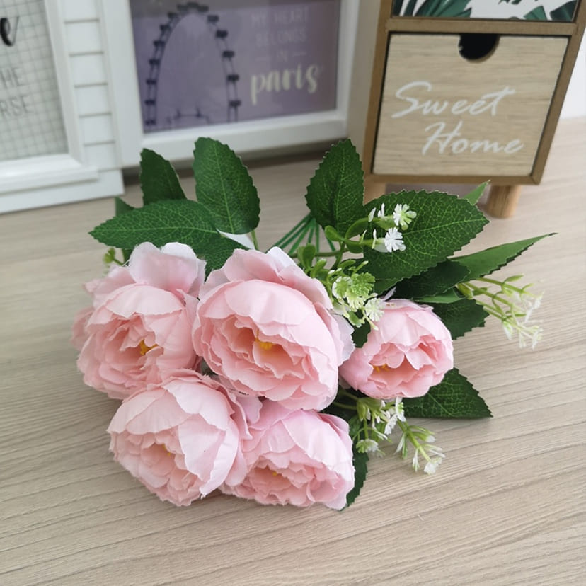 Искусственные цветы во Владимире | Цветы искусственные «Минипиончики с гипсофилой», нежно-розовые, букет