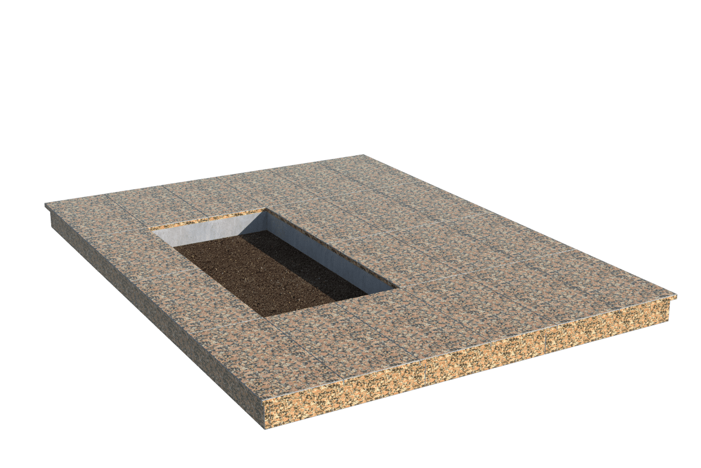 Площадки на могилу во&nbsp;Владимире | Площадка с вертикальной (10 см) облицовкой Южно-Султаевским гранитом (под цветник)