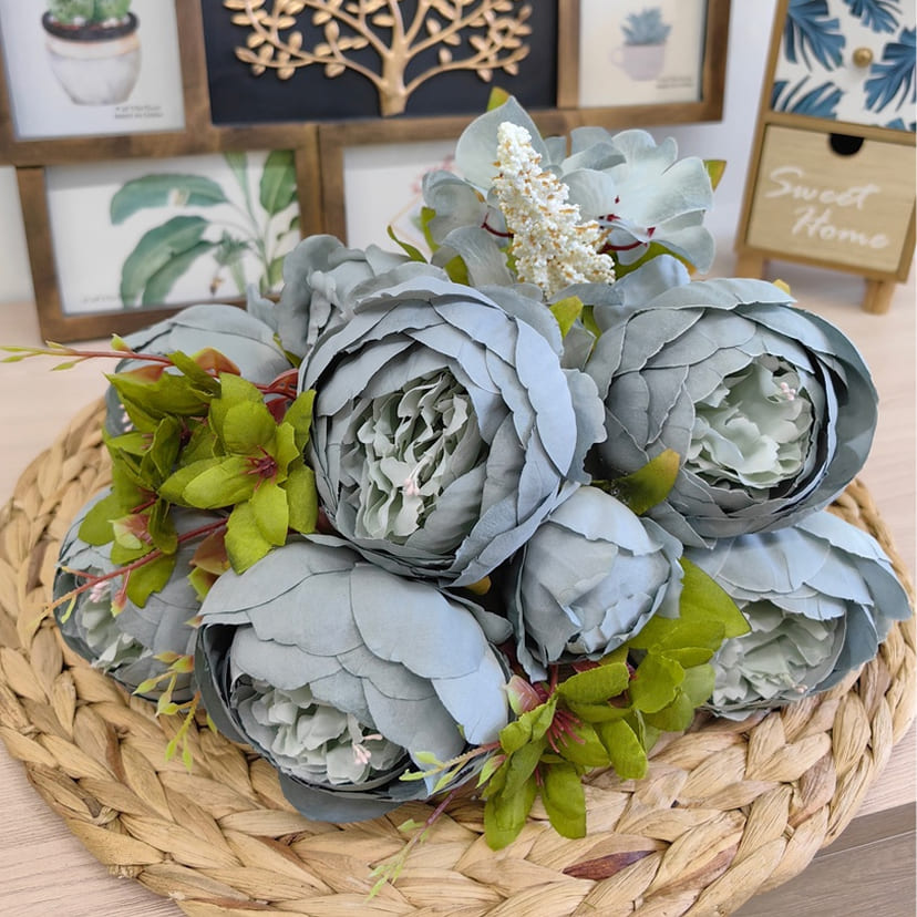 Искусственные цветы во Владимире | Цветы искусственные «Пионы», серо-голубые, букет