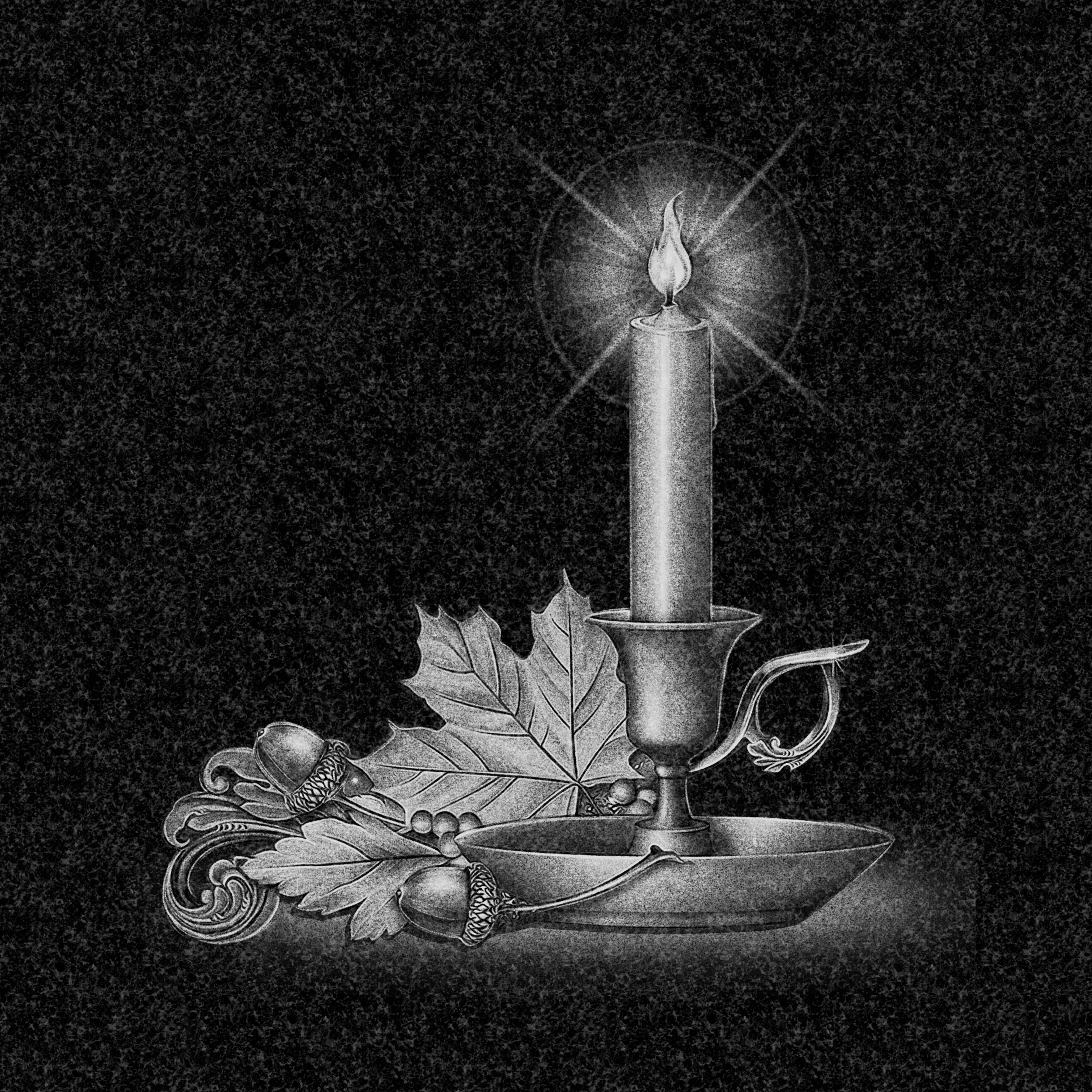 Свечи | Рисунок горящая свеча с кленовым листом, СВ-007